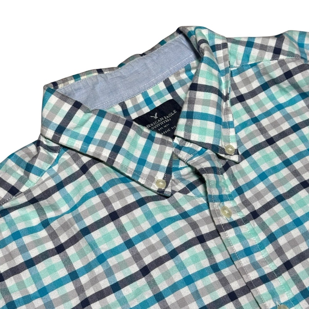 American Eagle Outfitters Plaid Button Up Shirt XL Blue Green